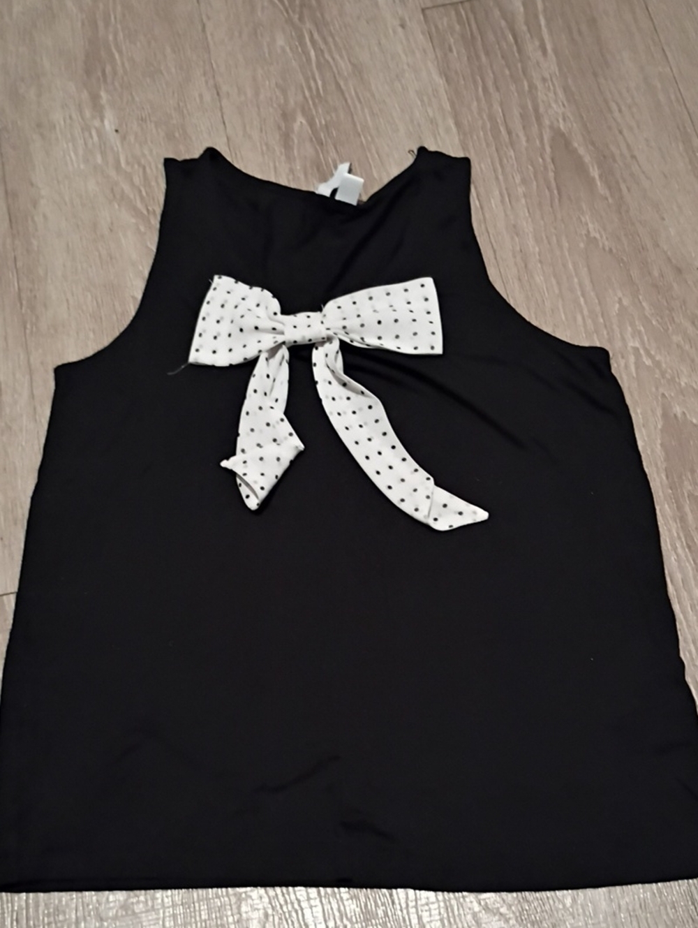 Elle Black Sleeveless Camisole with White Polka Dot Bow